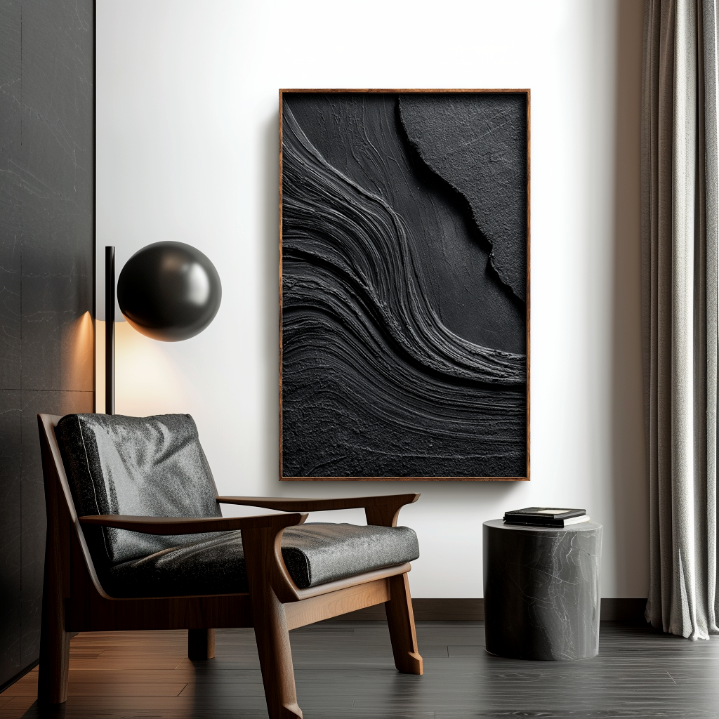 Black Minimalist Textured Painting #ART68