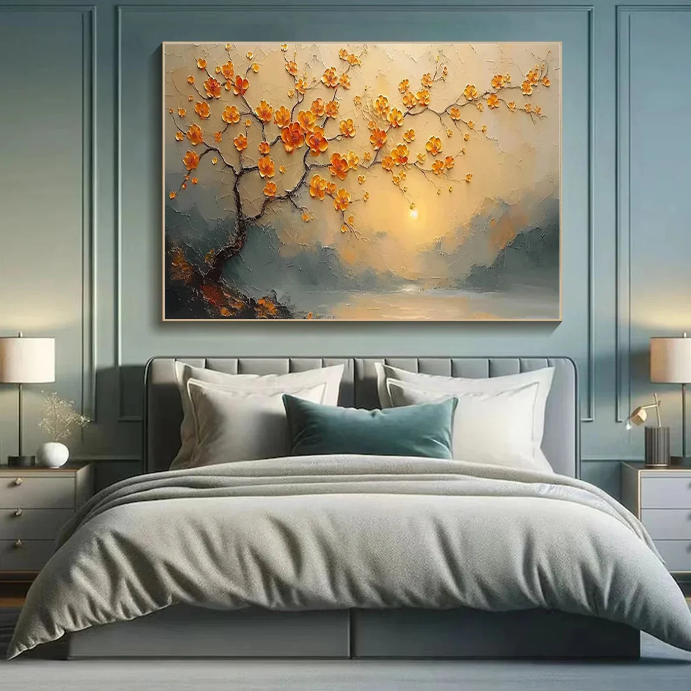 Amber Dawn Blossom Landscape Abstract Painting