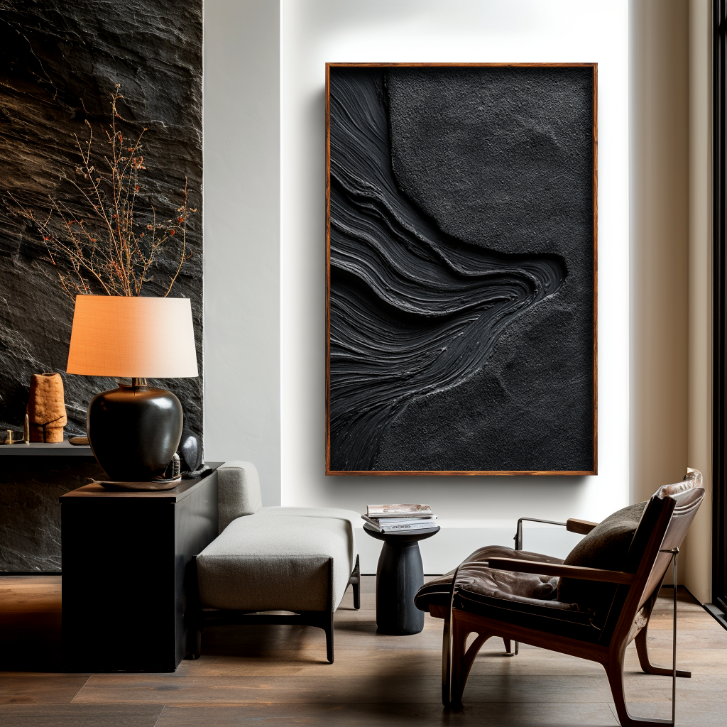 Black Textured Abstract Wall Art #ART69