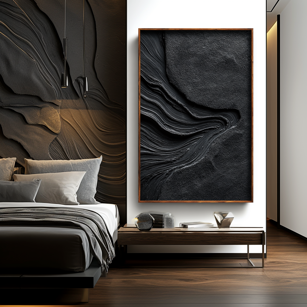 Black Textured Abstract Wall Art #ART69