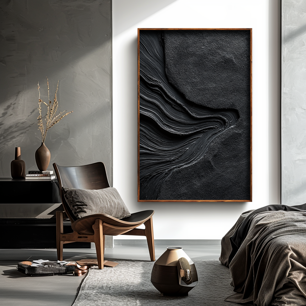 Black Textured Abstract Wall Art #ART69