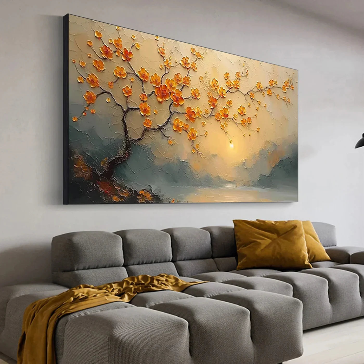 Amber Dawn Blossom Landscape Abstract Painting