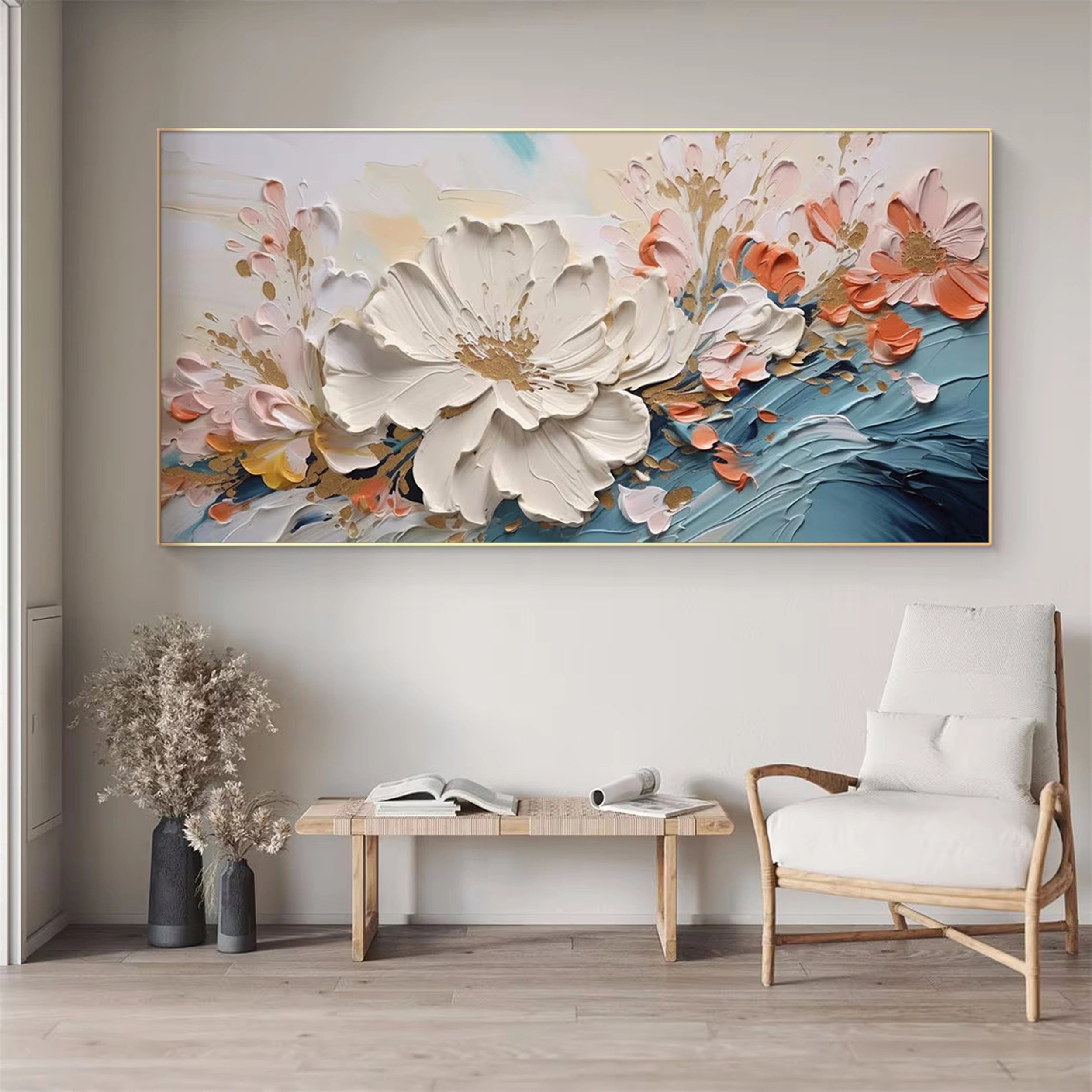 Azure Petal Harmony Floral Abstract Painting