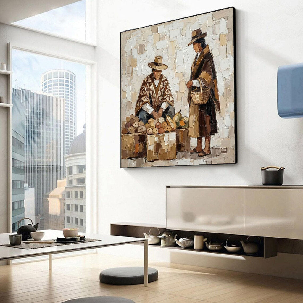 Market Day – Textured Folk Figure Art Painting