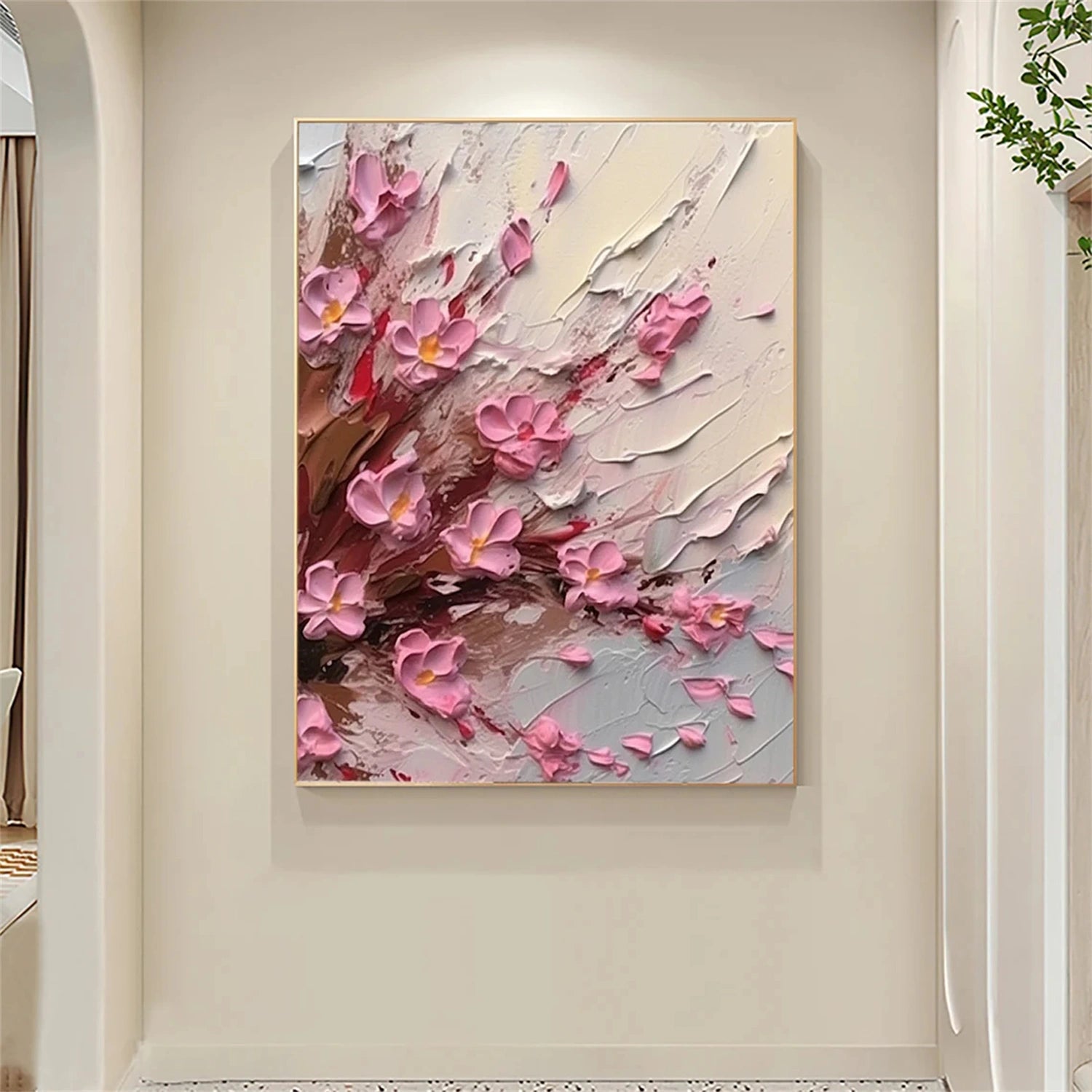 Set of 2 Soft Blush Petal Motion Floral Diptych Painting