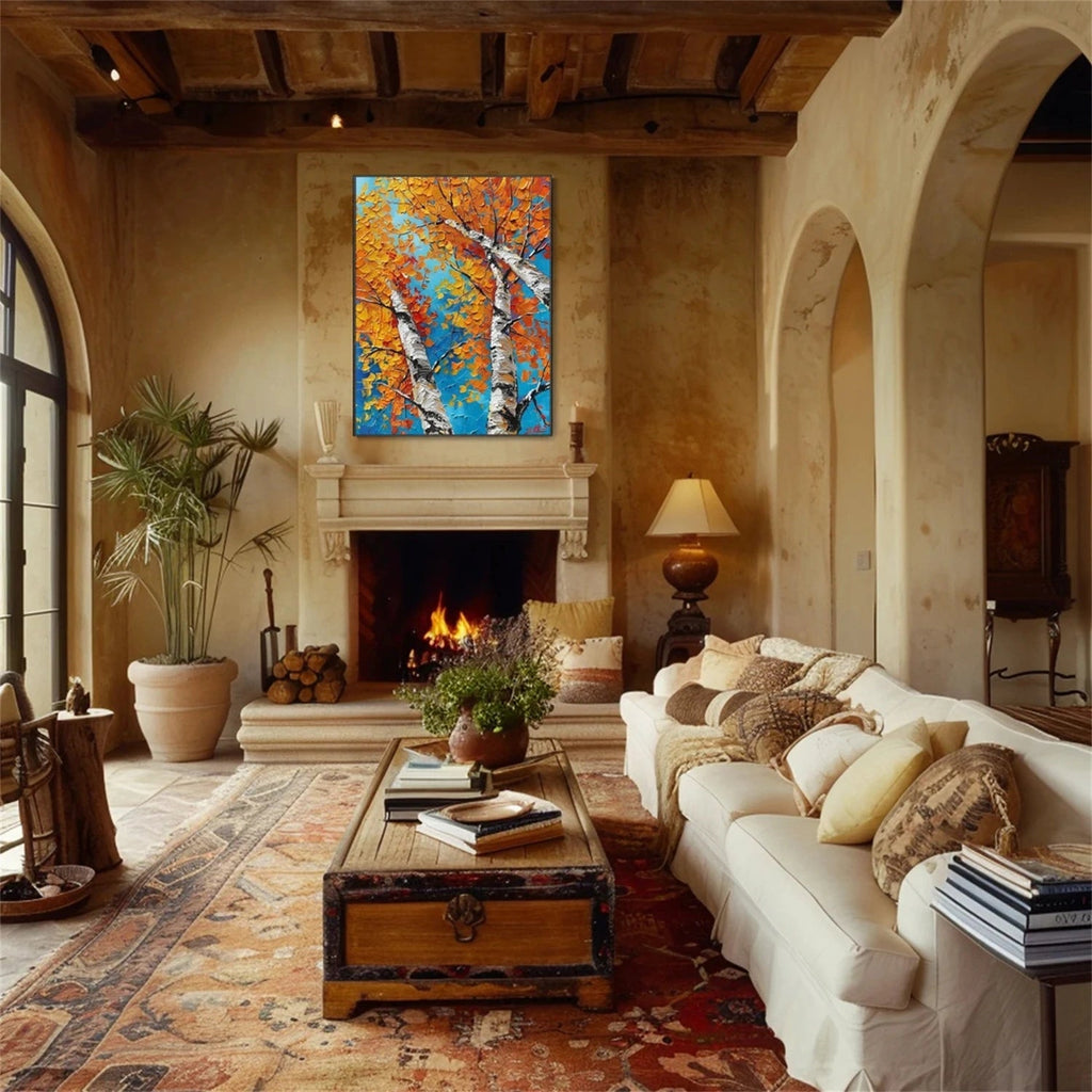 Golden Sky Birch Autumn Painting