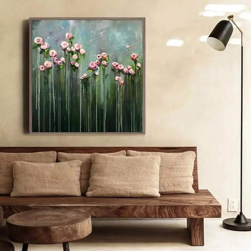 Mistfall Blush Rose Abstract Painting