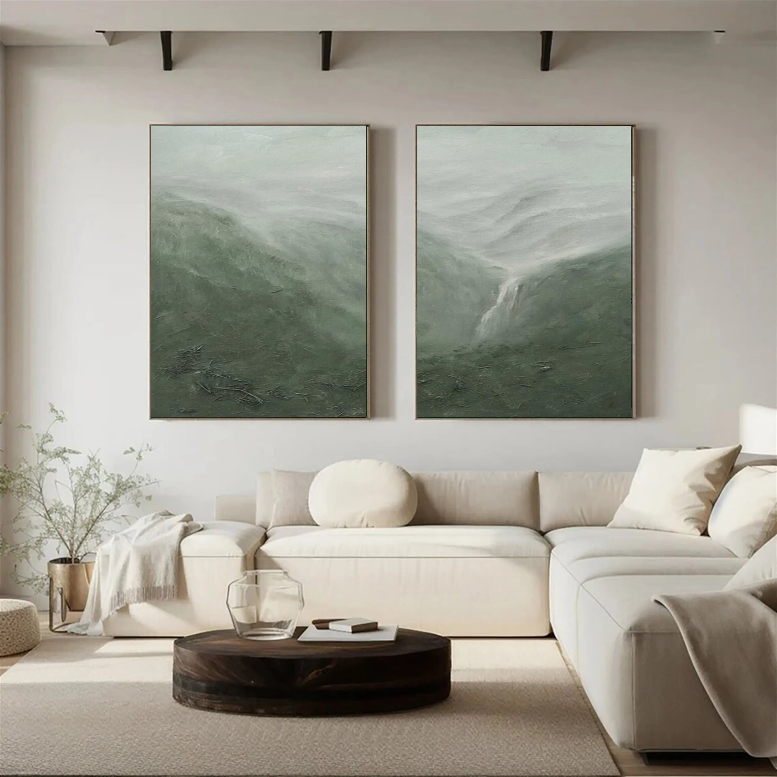 Set of 2 Mist Valley Green Abstract Painting