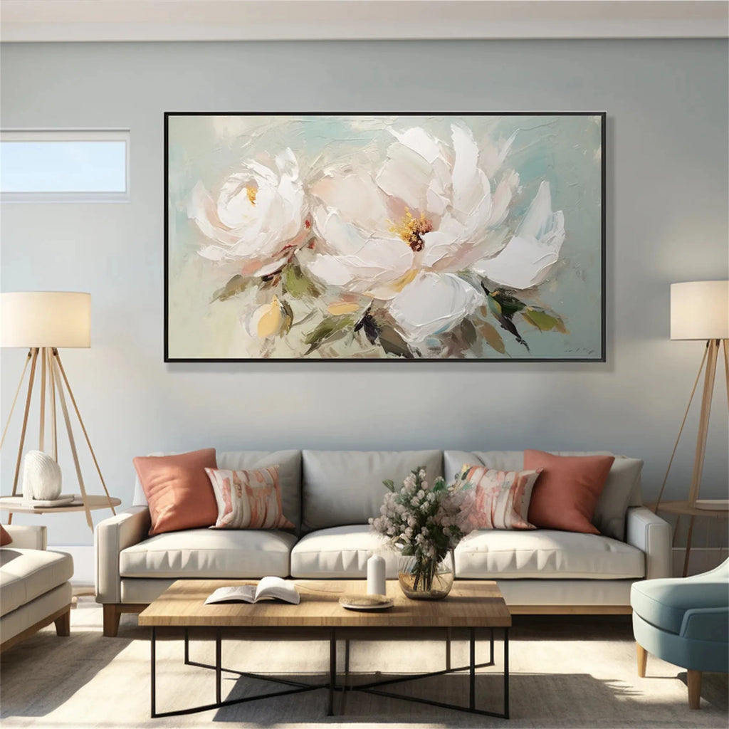 Ivory Whisper White Floral Abstract Painting