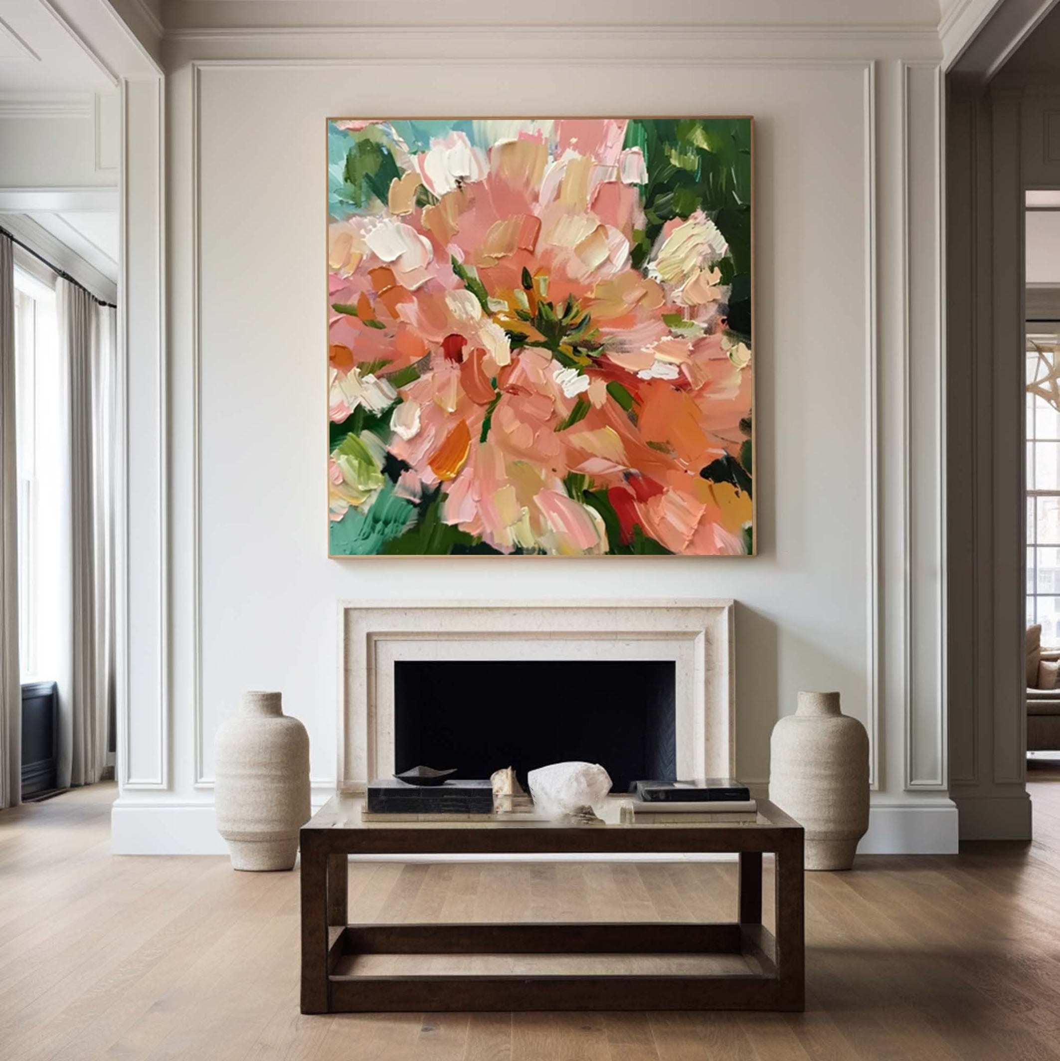 Sunlit Peach Bloom Floral Painting