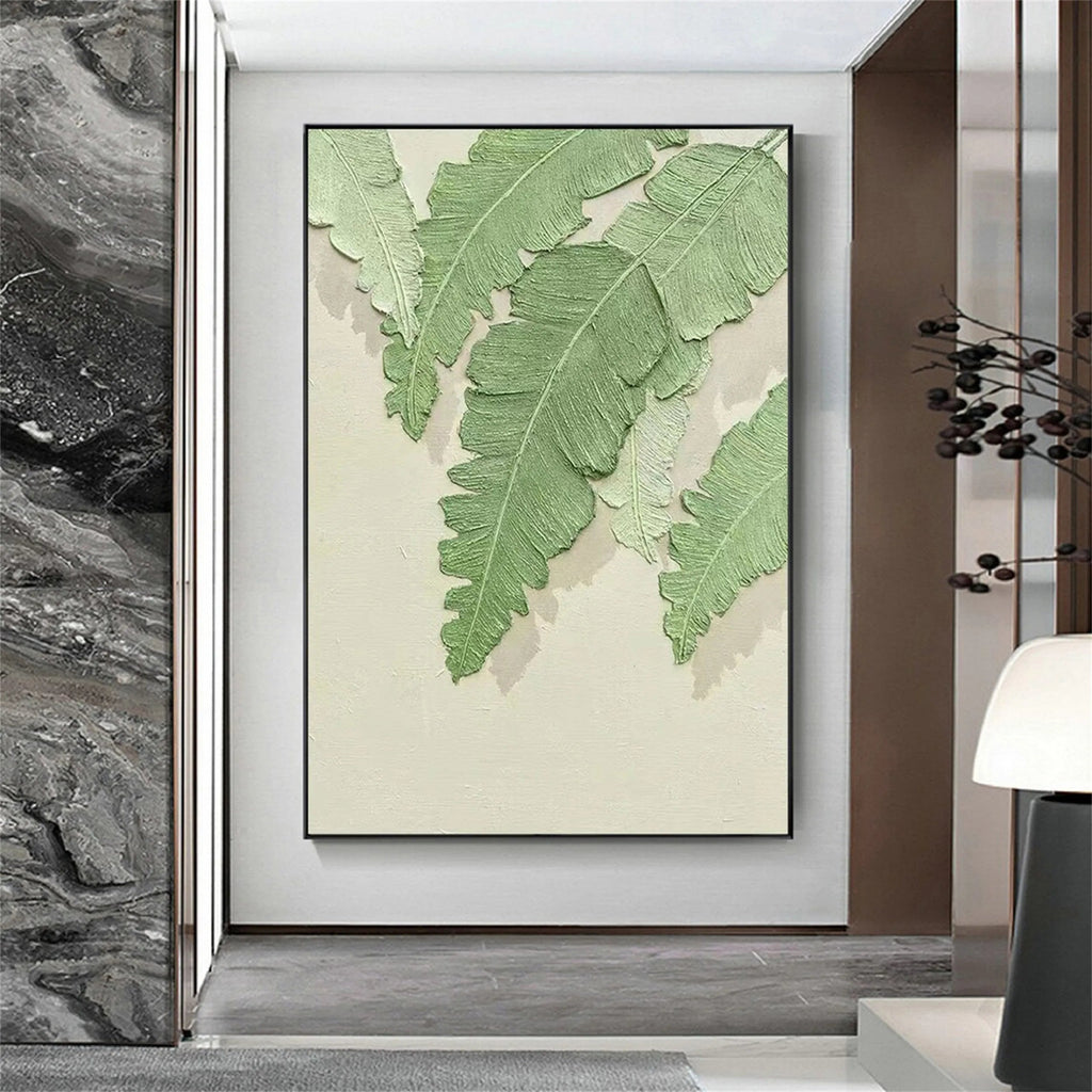 Sage Fern Leaf Textured Abstract Painting