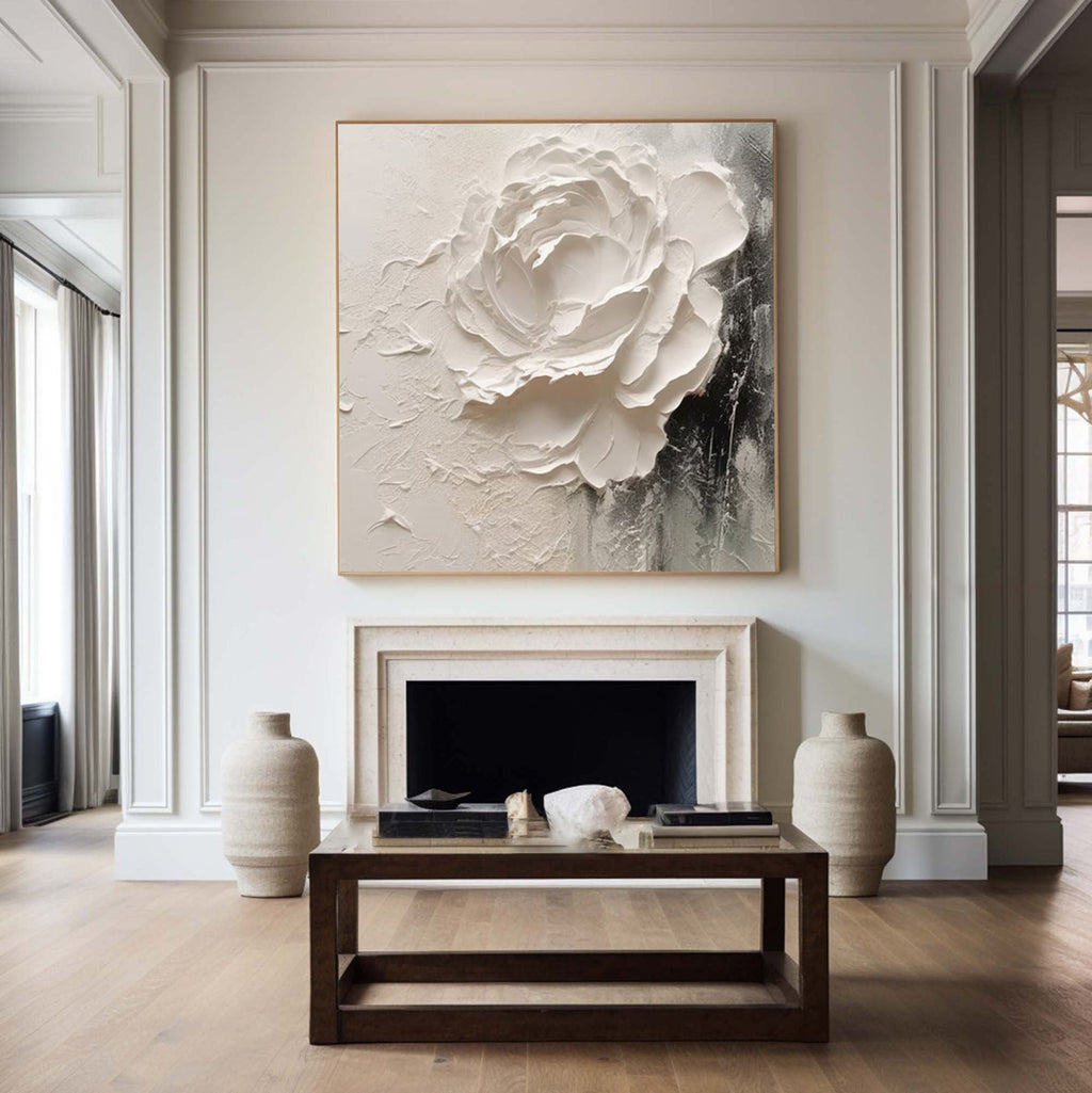 Ivory Bloom Textured Floral Painting