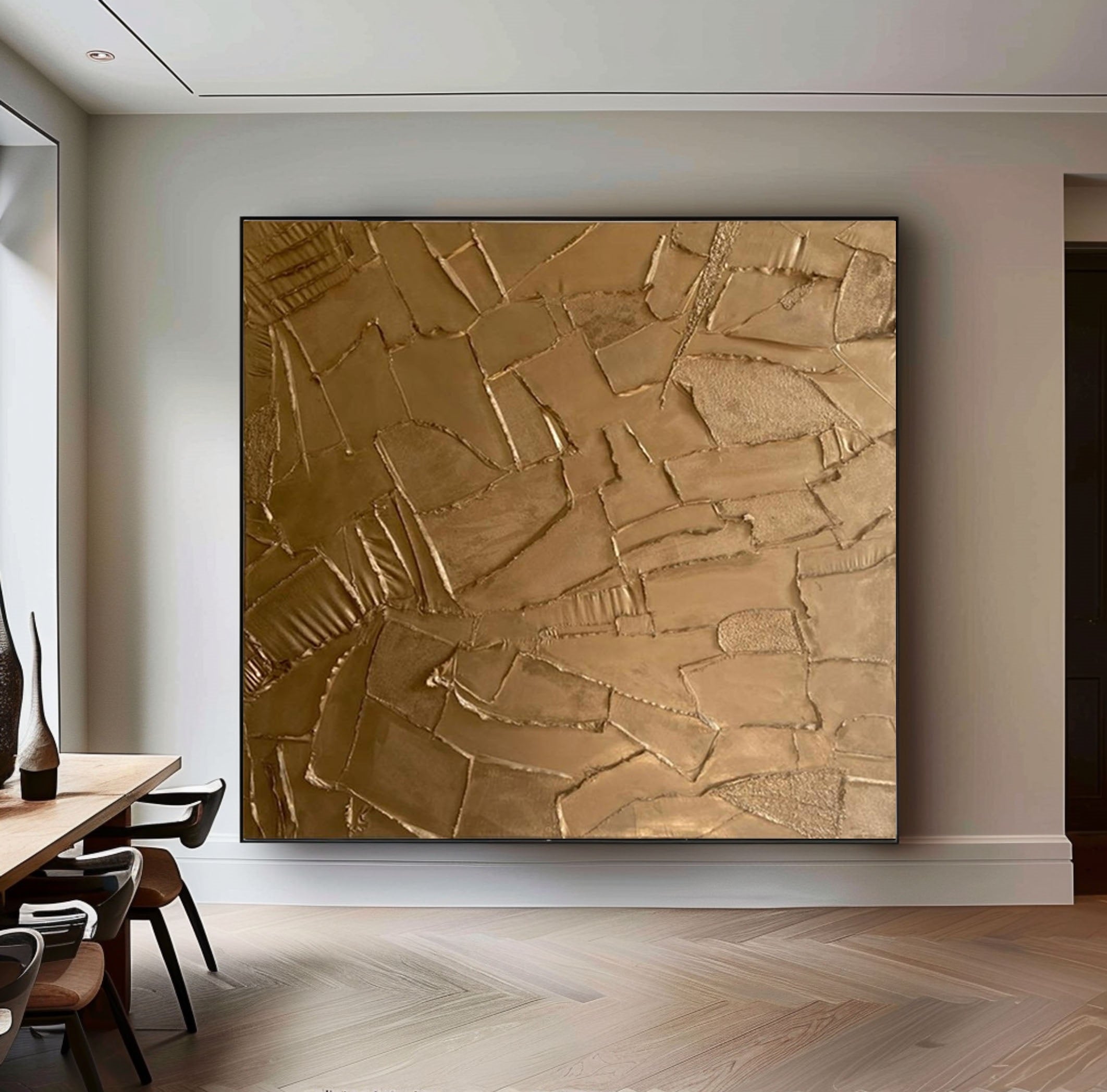 Golden Fragment Textured Abstract Painting