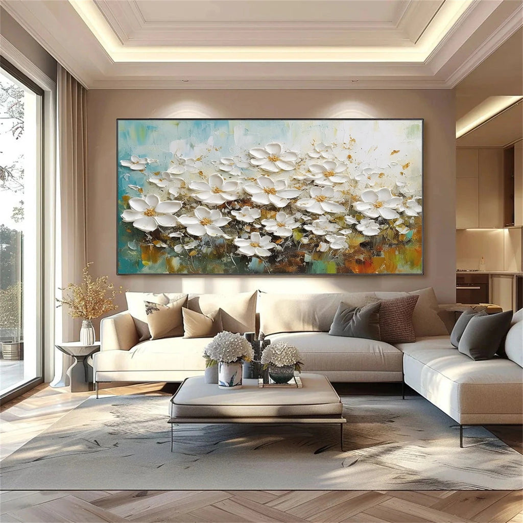 Soft Glow White Floral Abstract Painting