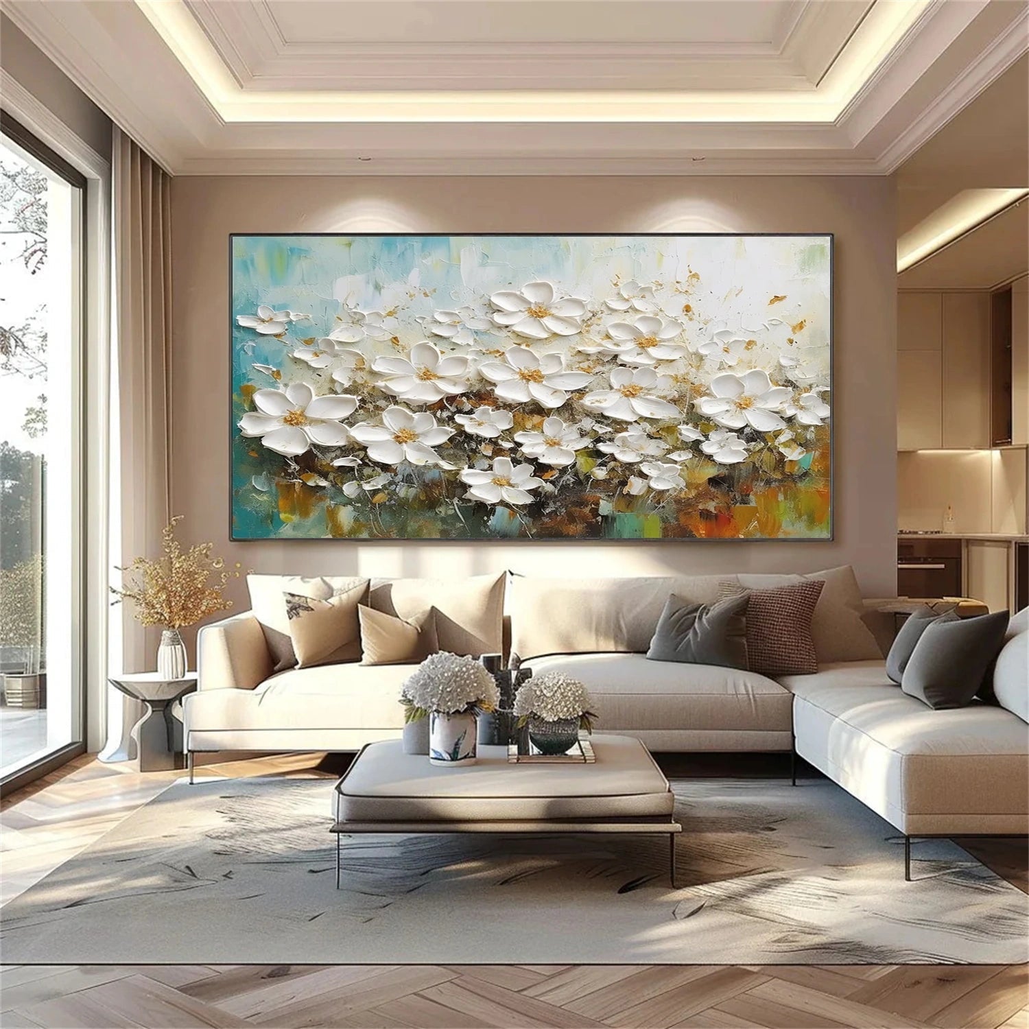Soft Glow White Floral Abstract Painting