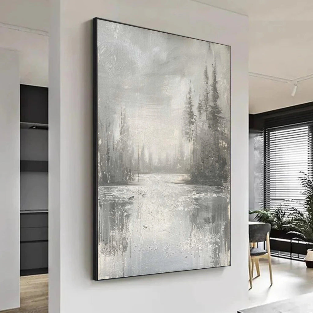 Silent Mist Lake Abstract Landscape Painting