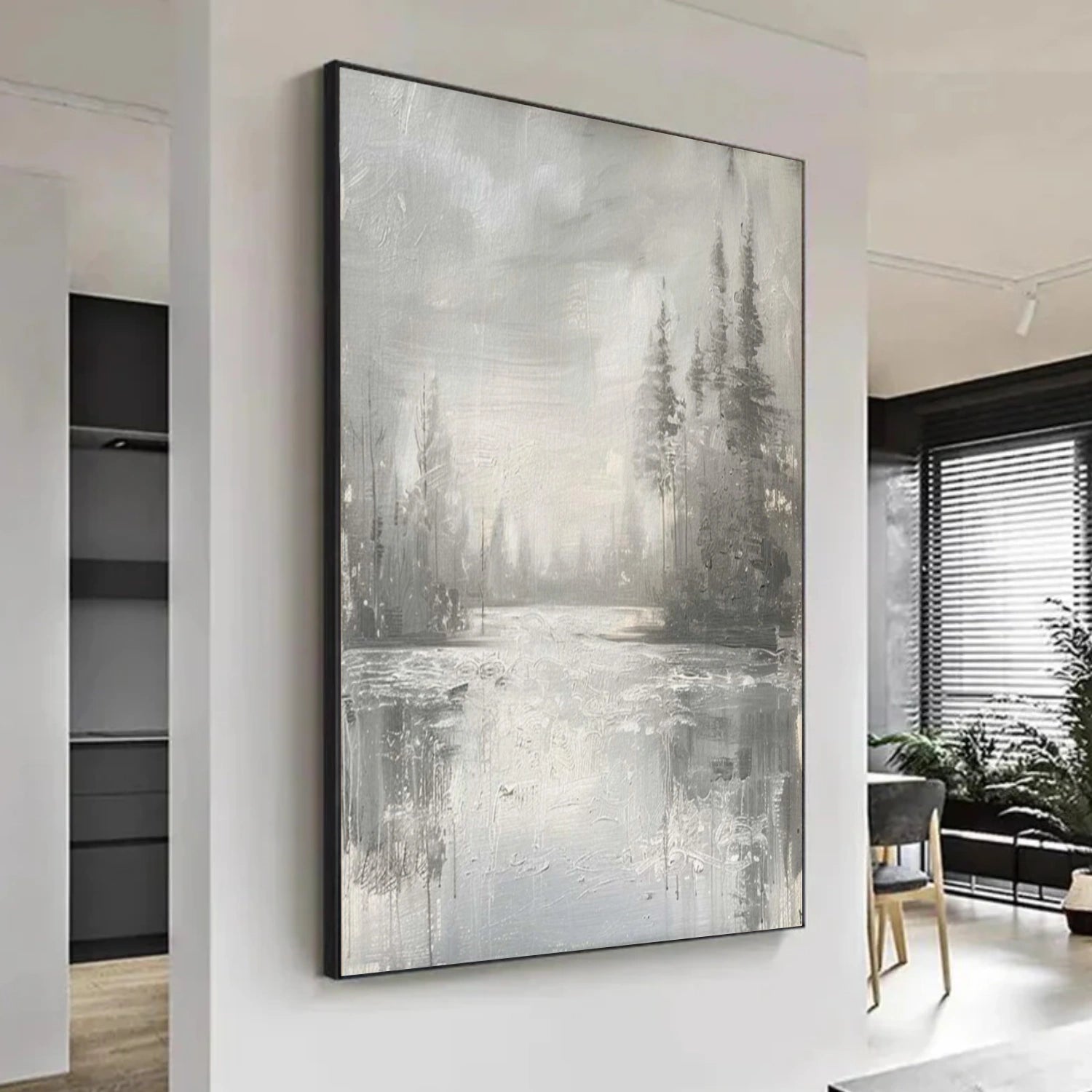Silent Mist Lake Abstract Landscape Painting