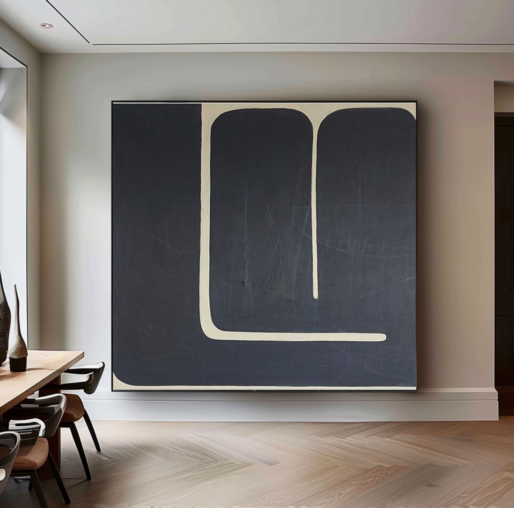 Midnight Curve Minimal Abstract Painting