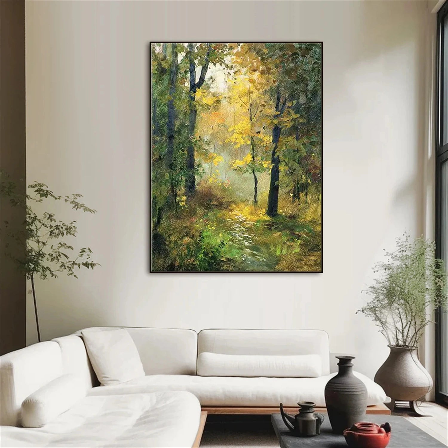 Golden Forest Path Abstract Painting