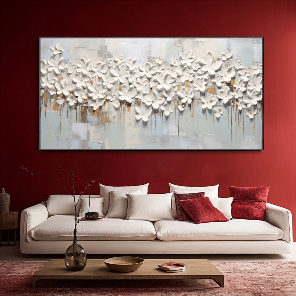 Soft Petal Drift White Floral Abstract Painting