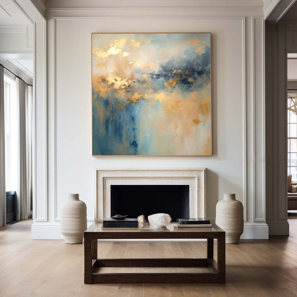 Golden Mist Blue Abstract Painting