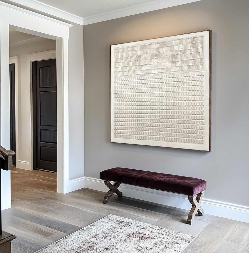 Ivory Rhythm Grid Textured Painting