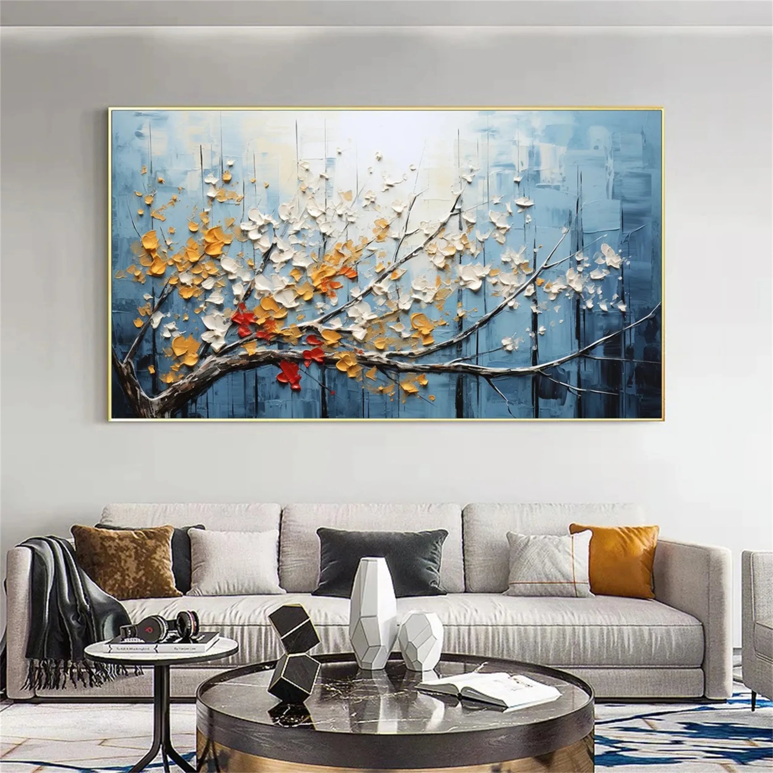 Golden Drift Blossom Abstract Painting