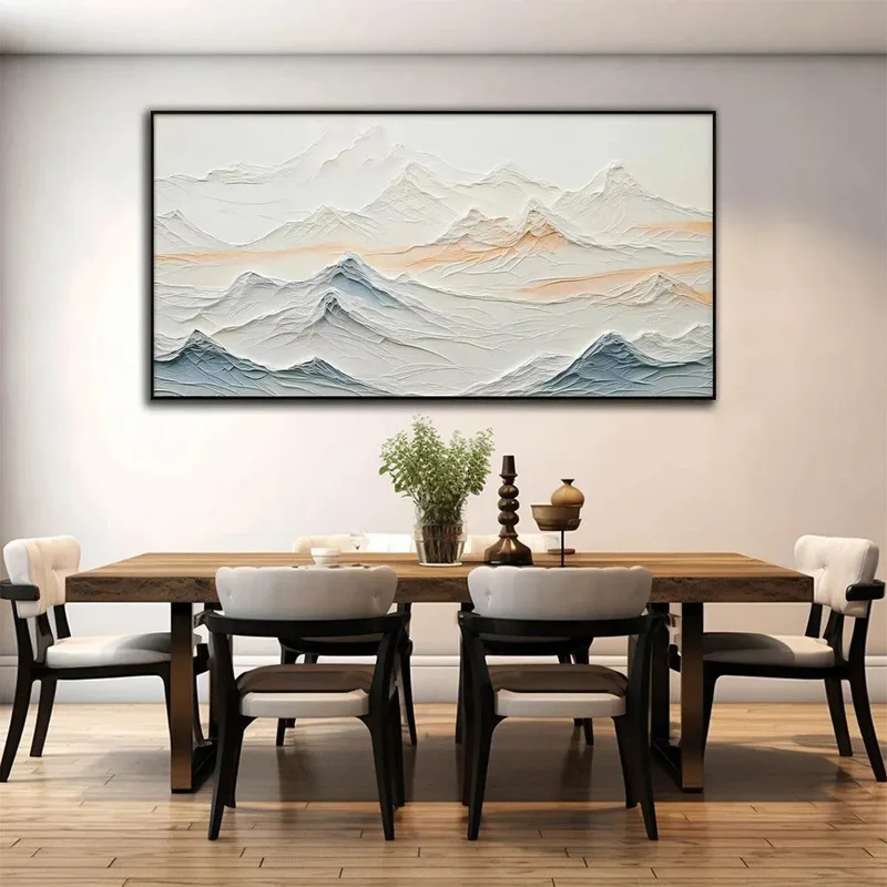 Silent Peaks Textured Mountain Painting