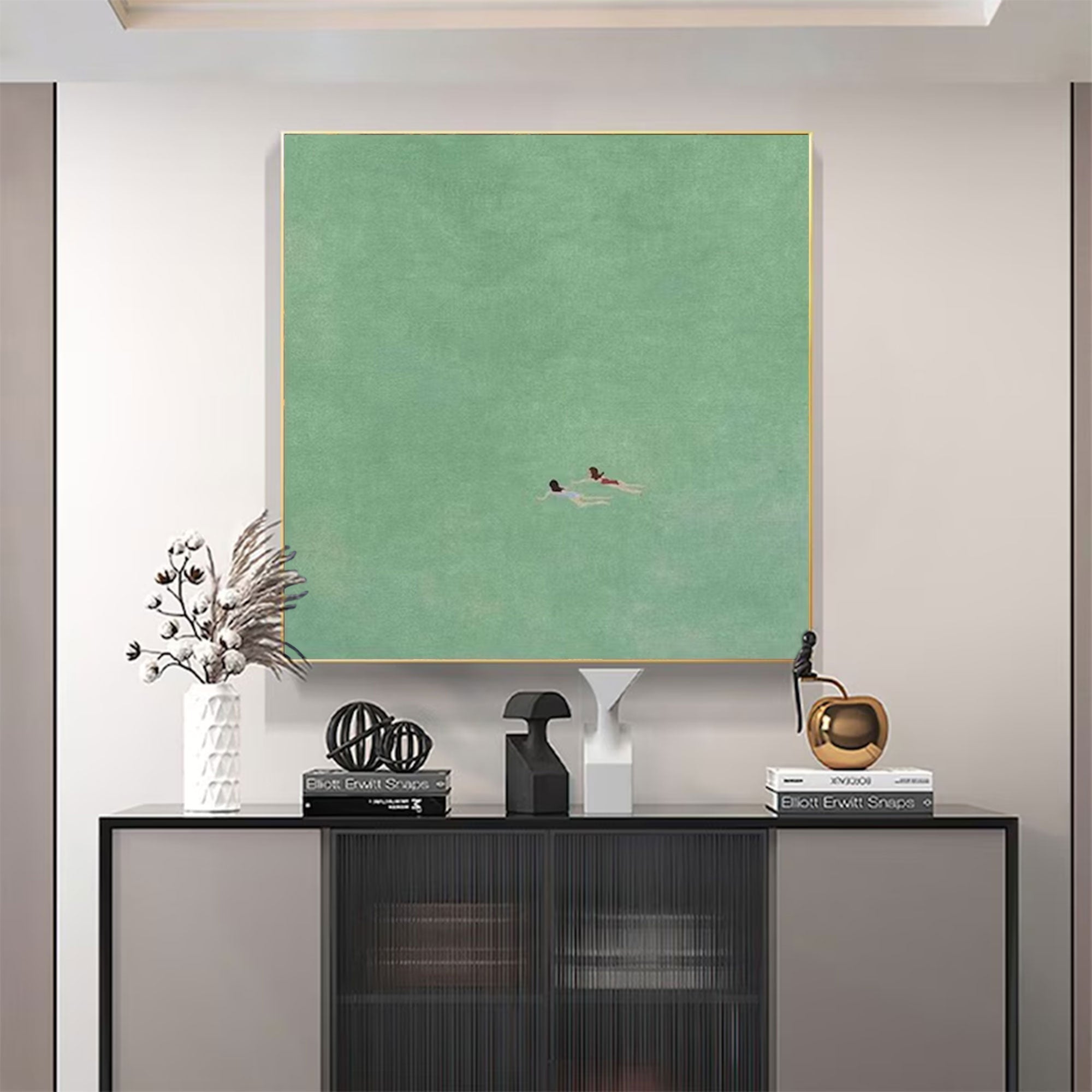 Silent Drift Mint-Green Minimalist Seascape Painting