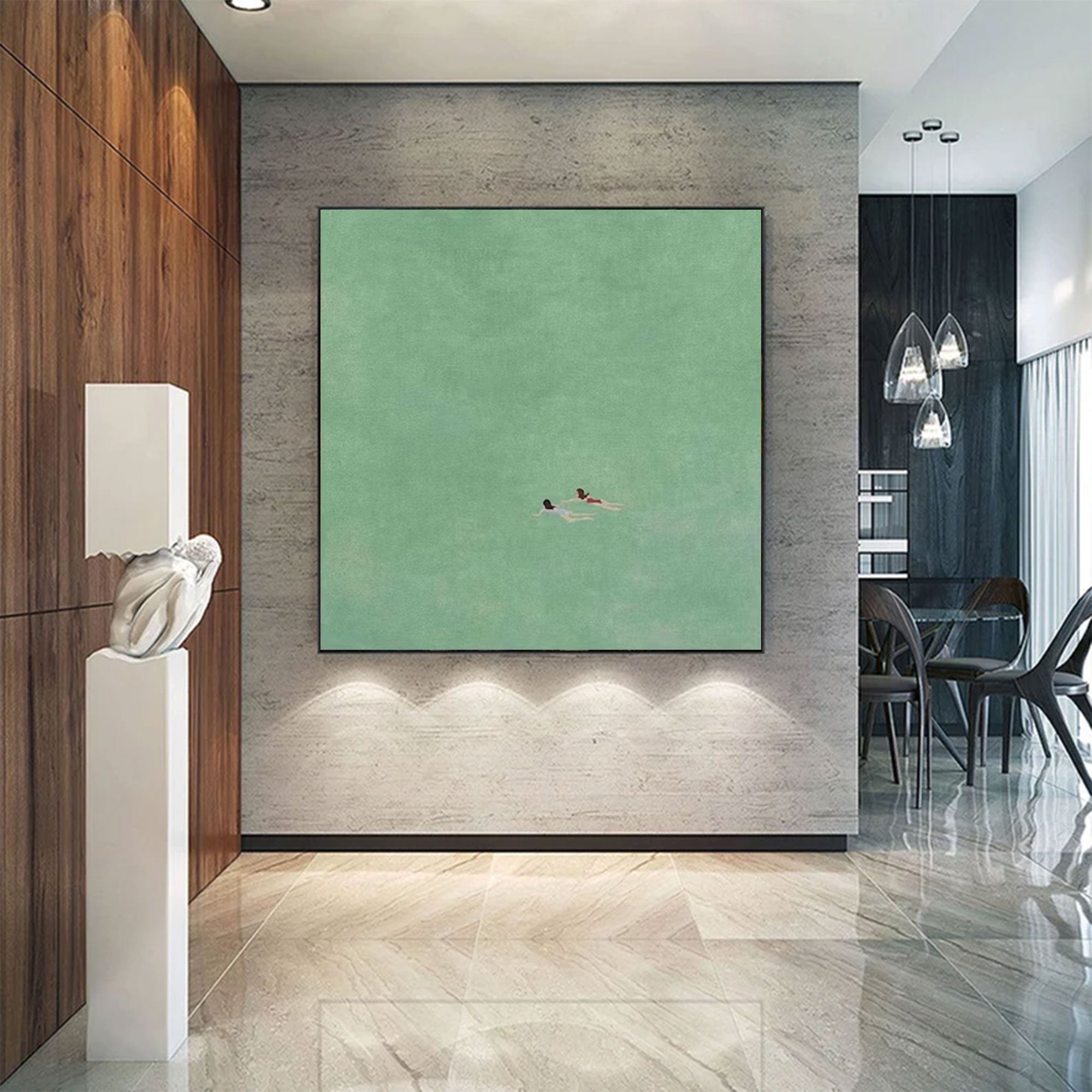 Silent Drift Mint-Green Minimalist Seascape Painting