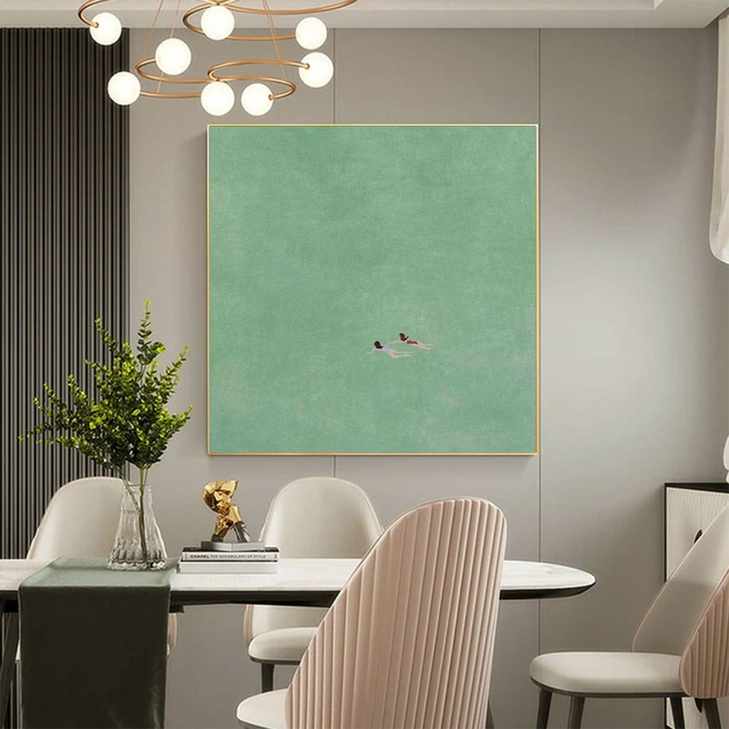 Silent Drift Mint-Green Minimalist Seascape Painting