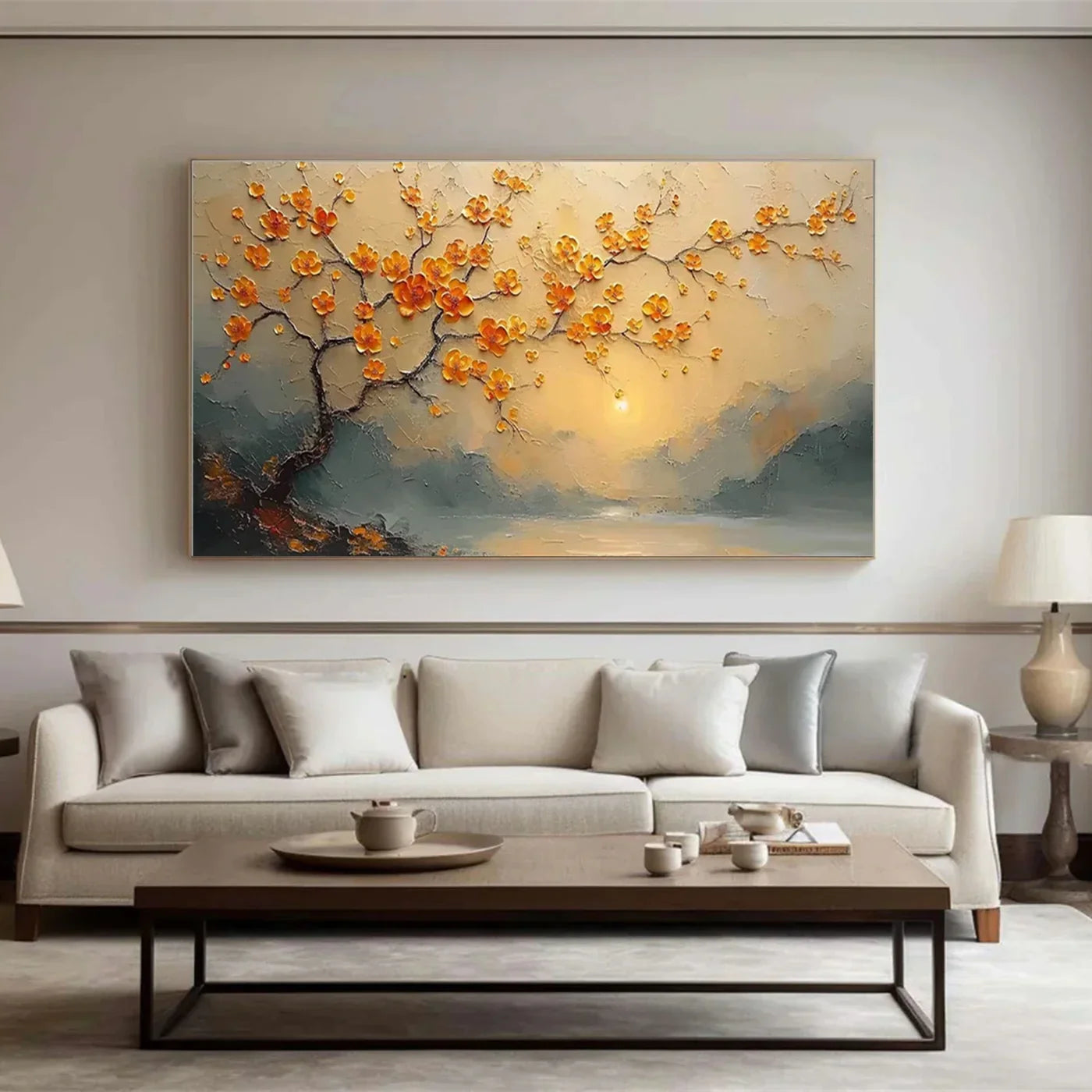 Amber Dawn Blossom Landscape Abstract Painting
