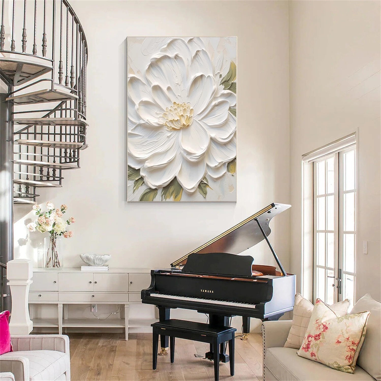 Pure Ivory Bloom Floral Abstract Painting