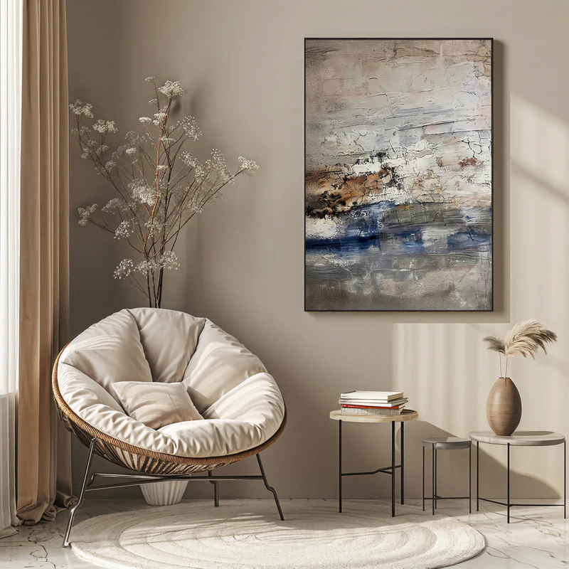 Ocean Drift Beige & Blue Abstract Painting