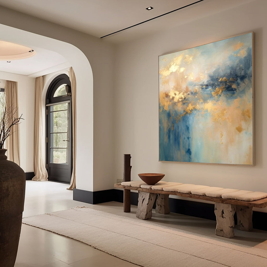 Golden Mist Blue Abstract Painting