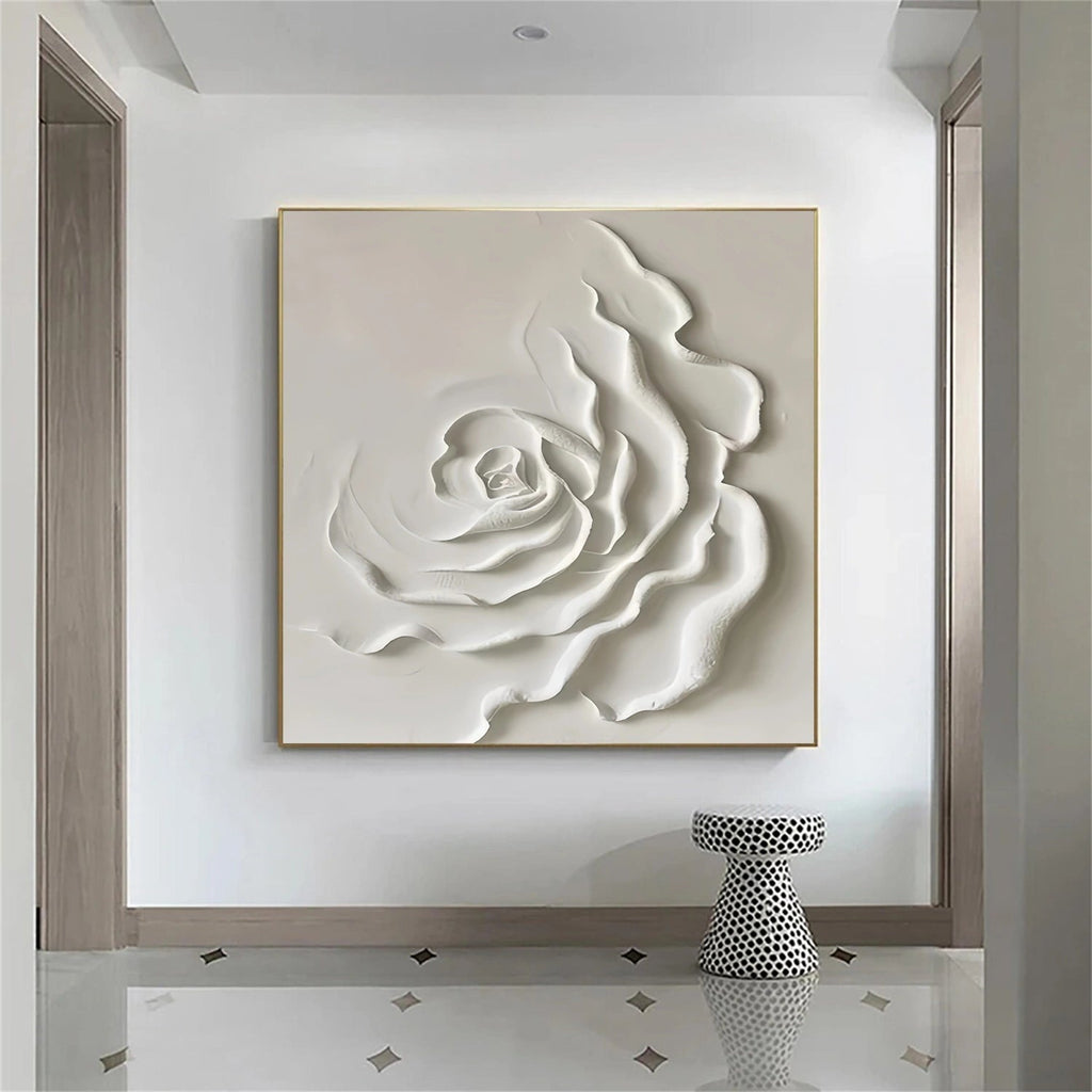 Ivory Bloom White Textured Abstract Painting