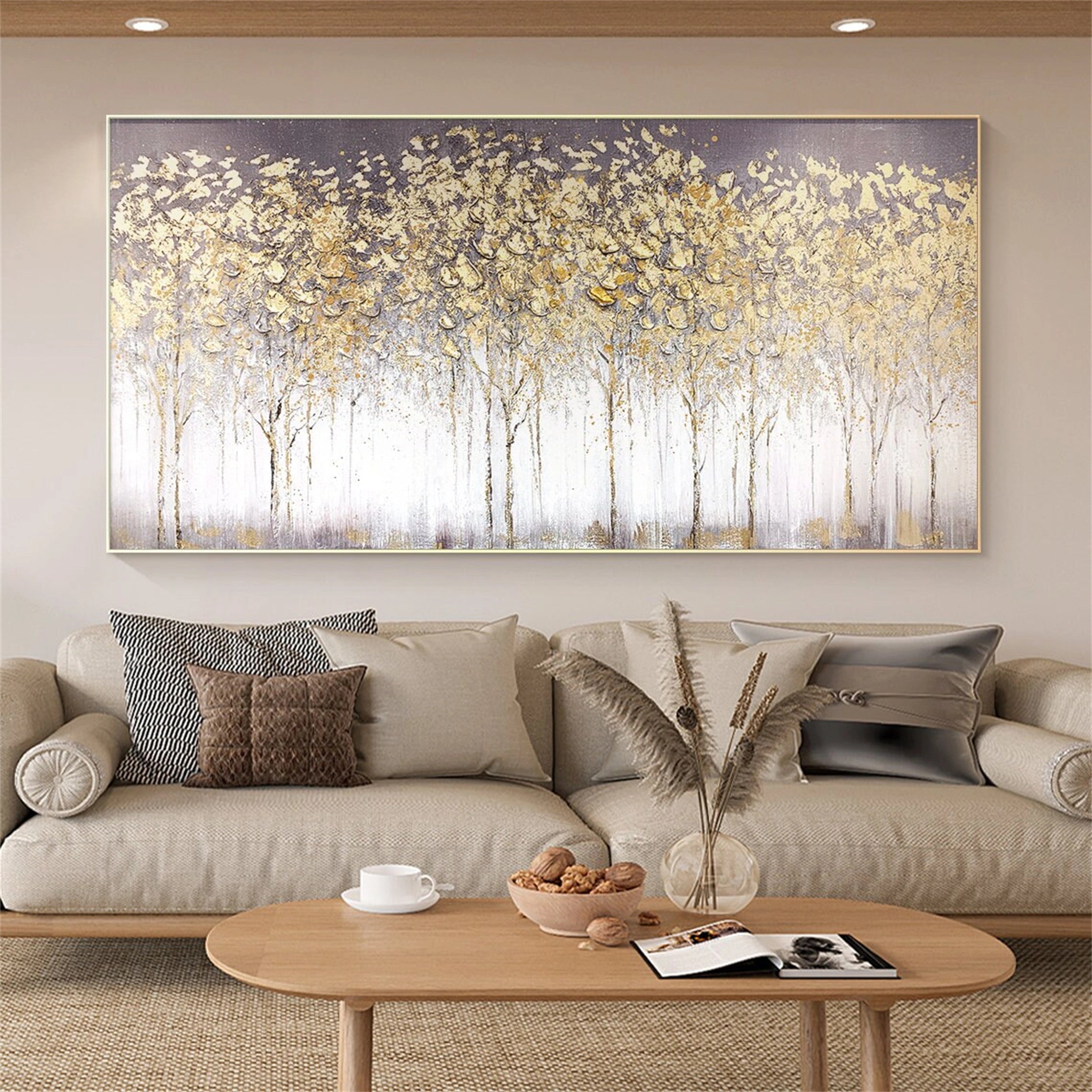 Golden Whisper Forest Abstract Painting