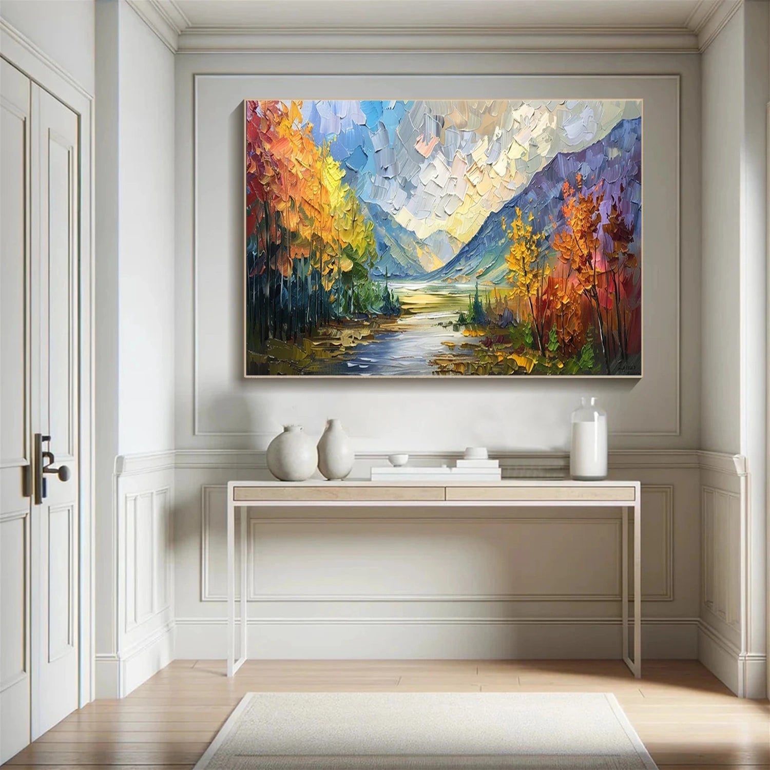 Autumn River Glow Landscape Painting
