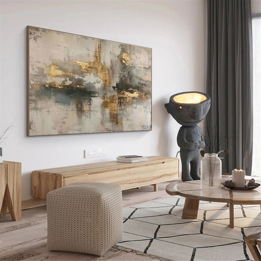 Golden Horizon Neutral Abstract Painting