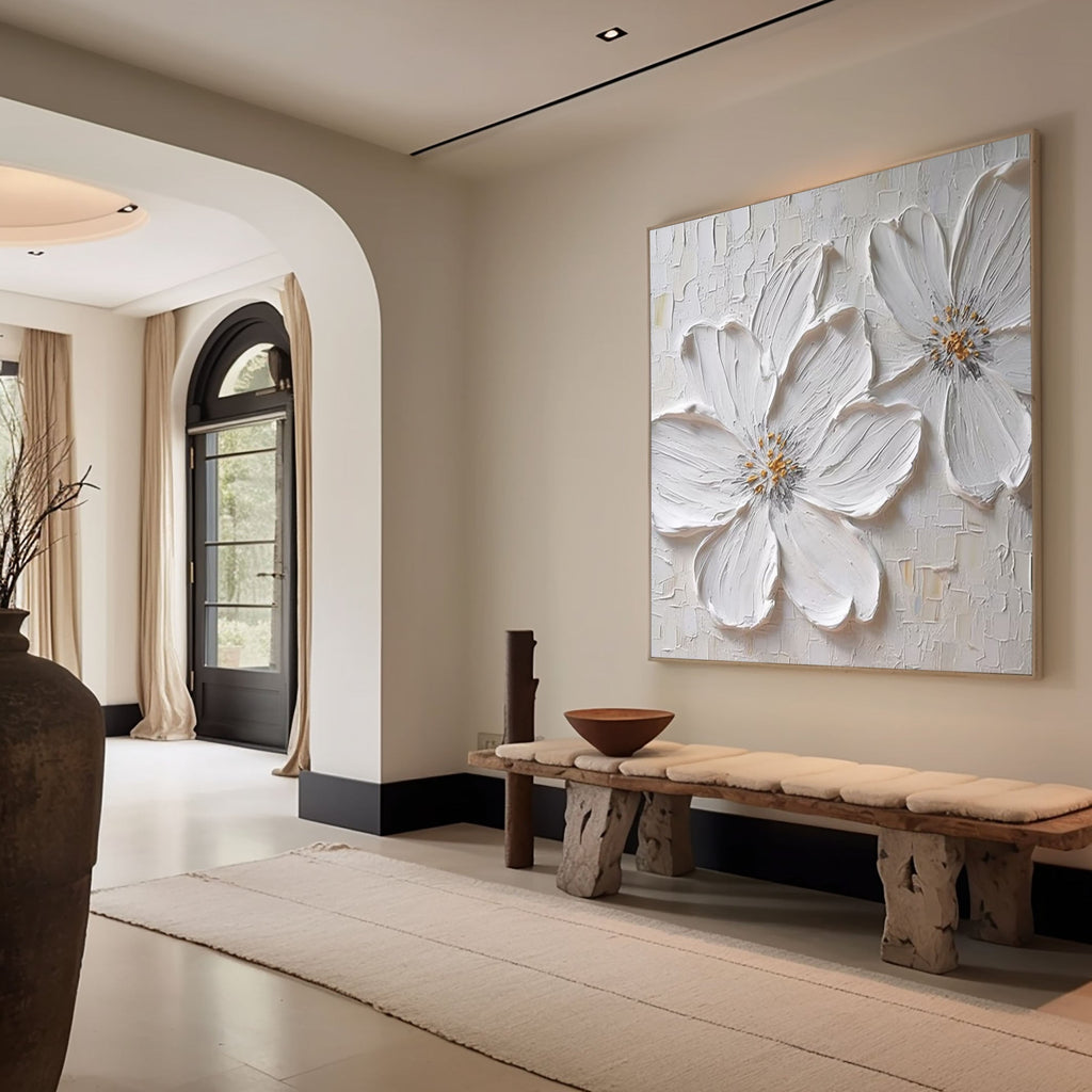 Whisper White Blossom Textured Painting