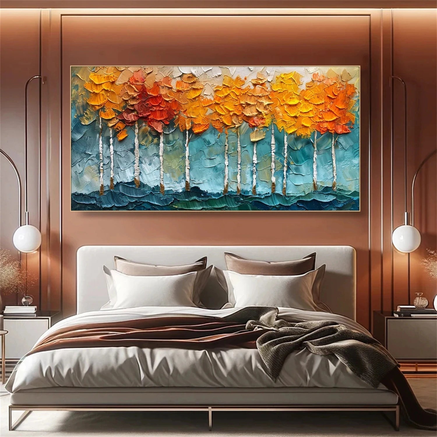 Golden Canopy Birch Abstract Painting