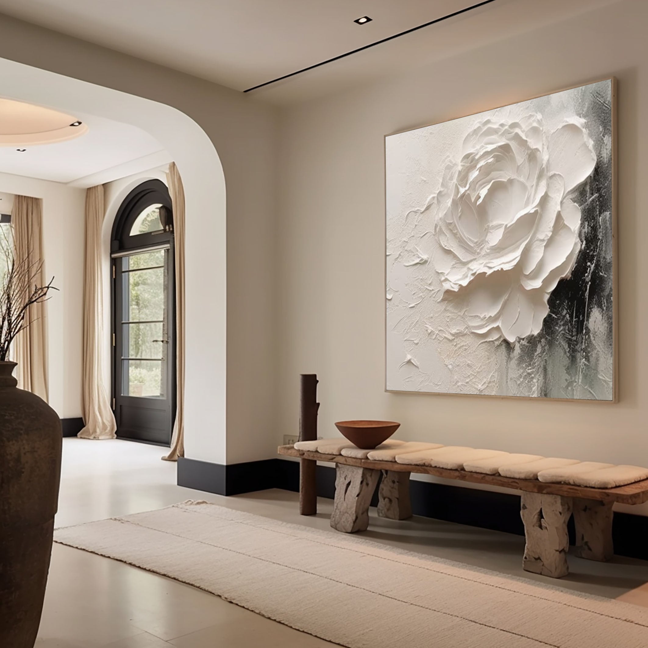 Ivory Bloom Textured Floral Painting