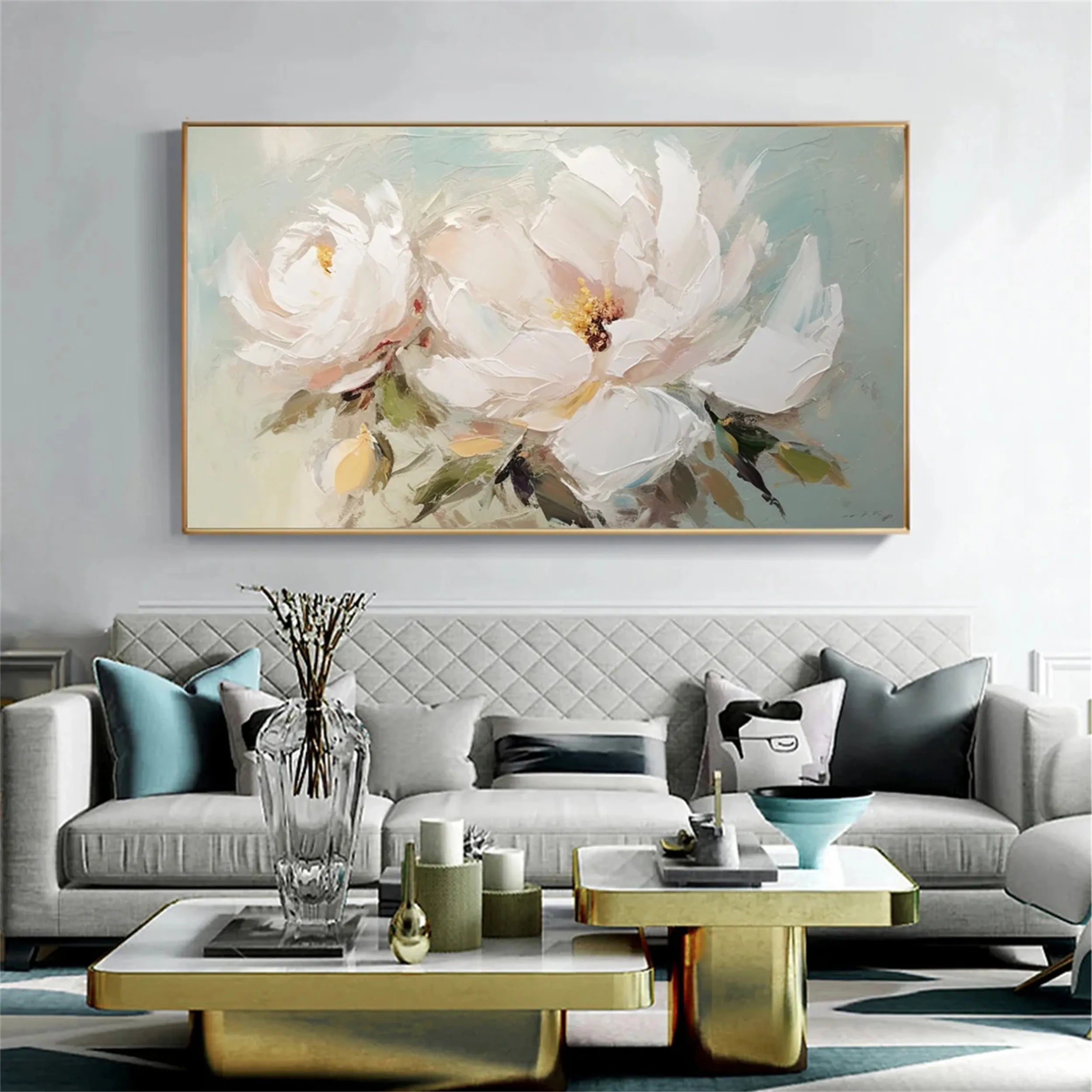 Ivory Whisper White Floral Abstract Painting