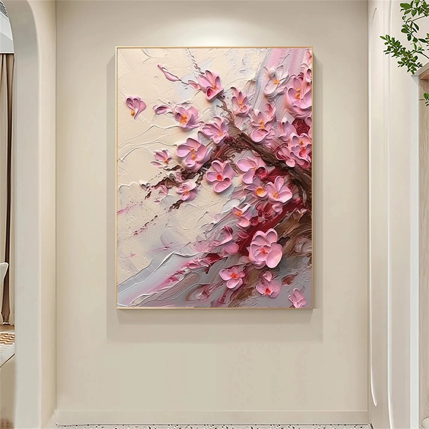 Set of 2 Soft Blush Petal Motion Floral Diptych Painting