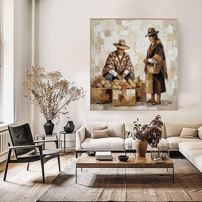 Market Day – Textured Folk Figure Art Painting