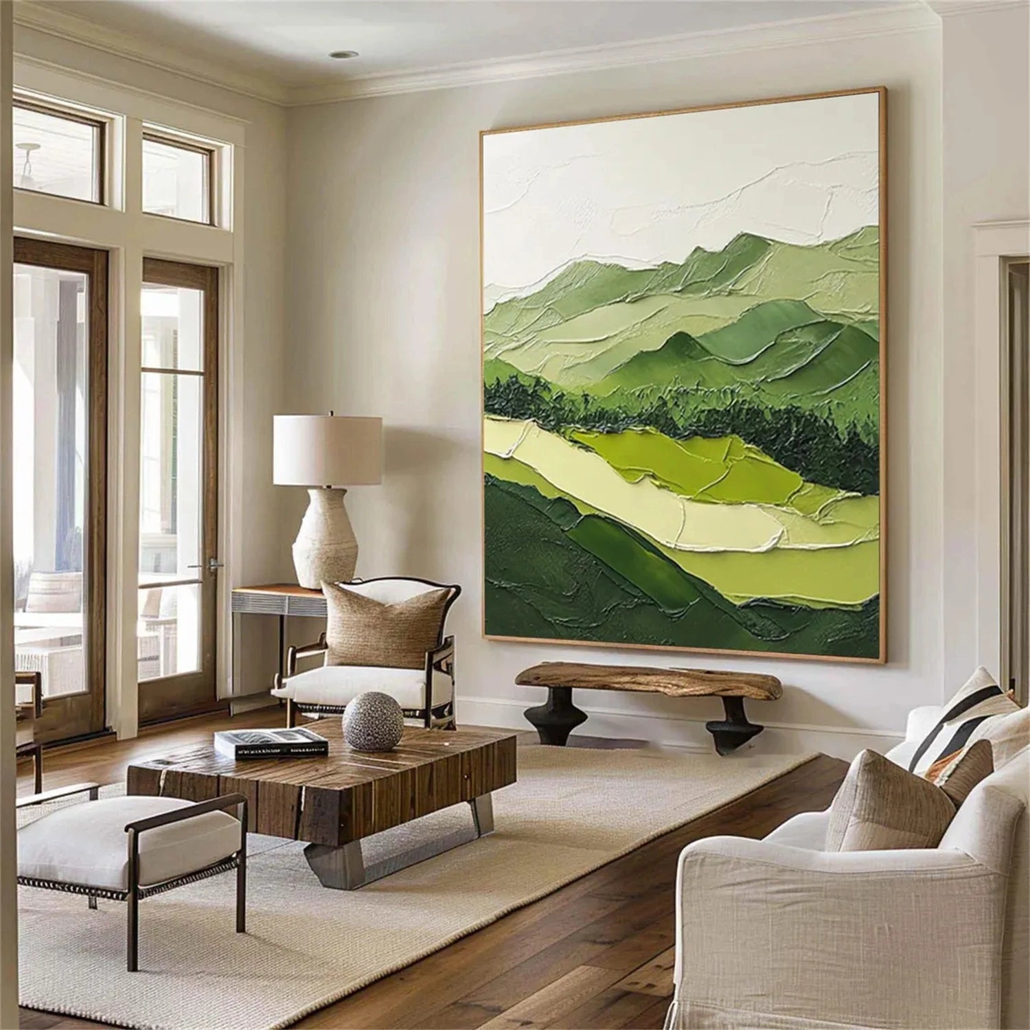 Quiet Green Ridge Abstract Landscape Painting