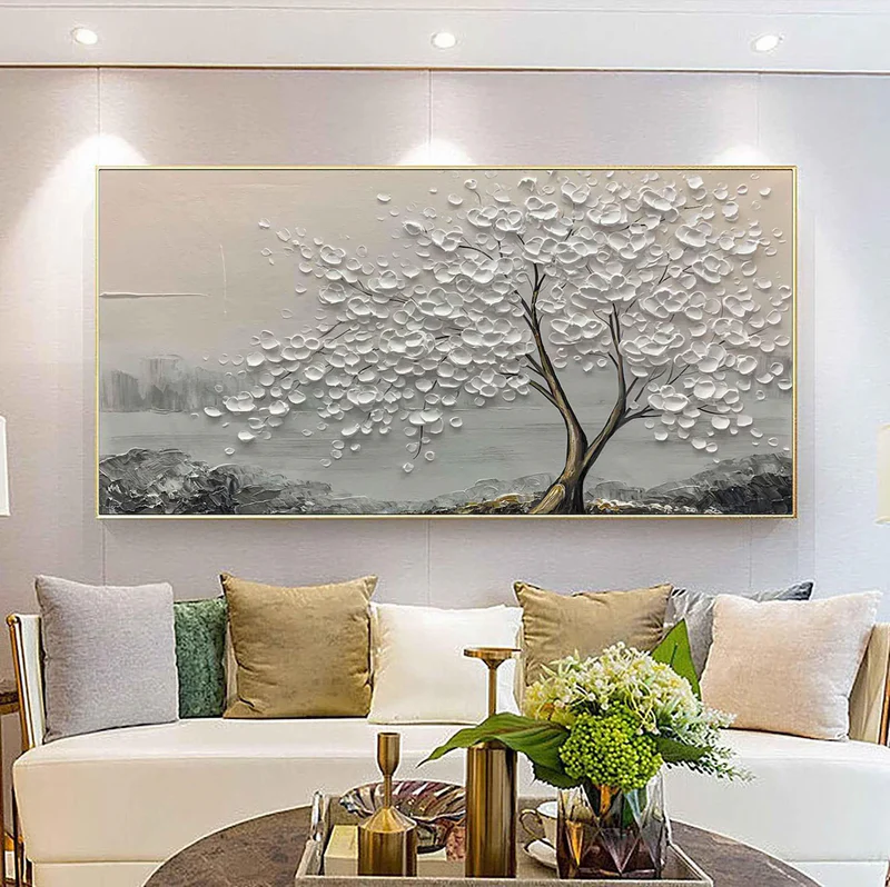 Whispering White Blossom Textured Painting