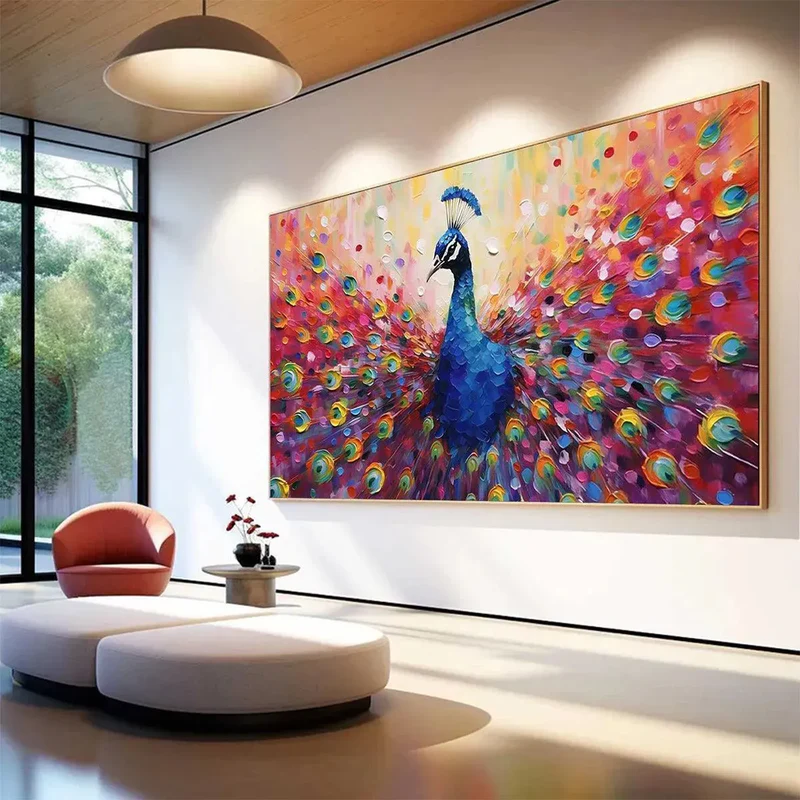 Blue Peacock Textured Painting