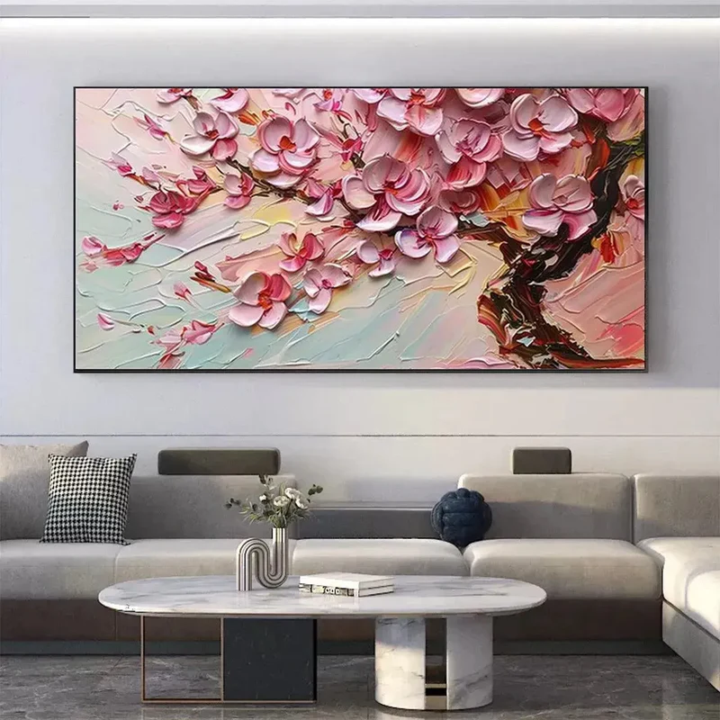 Pink Cherry Flower Textured Painting