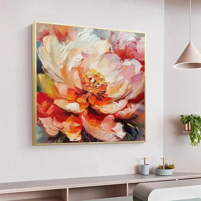 Orange Peony Textured Painting